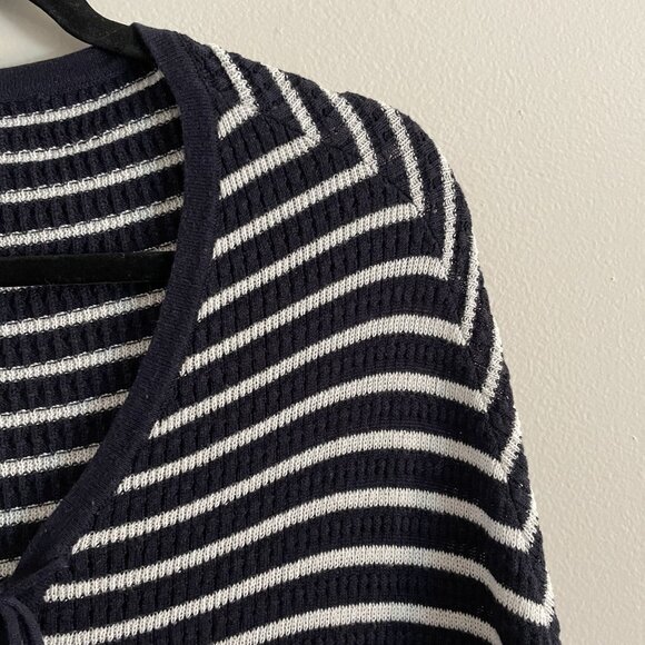 Talbots Women L Navy Blue White Striped Knit Nautical Lace Up Sweater Poncho - Picture 6 of 9